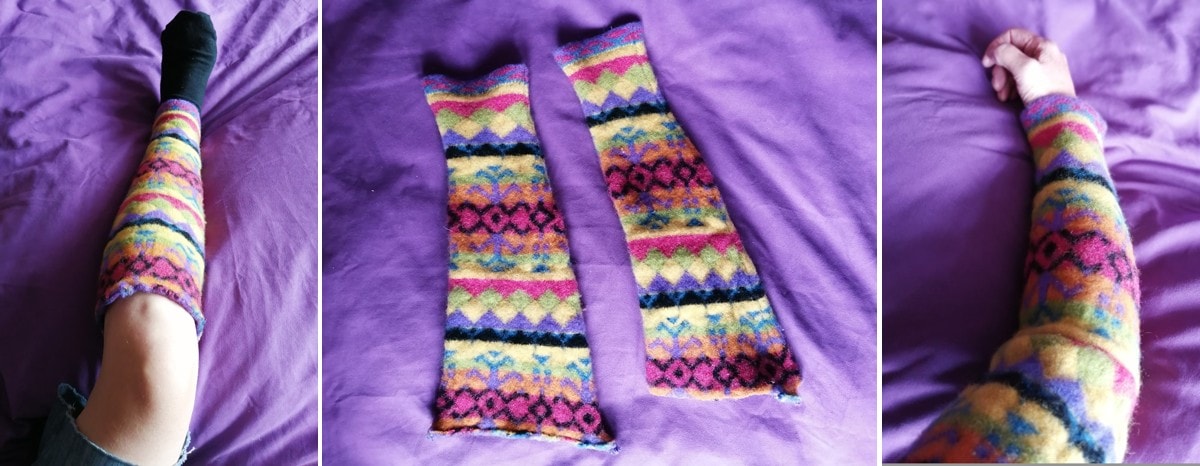 Felted jumper arms - made into arm and leg warmers!