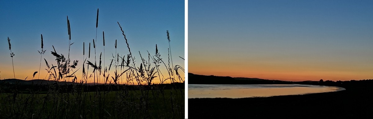 Sites and sights with my new cornea - photos of silhouetted grasses and a river against the orange sunset