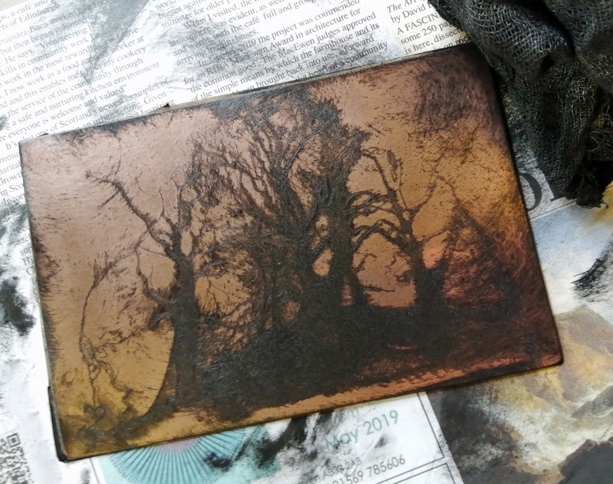 Into the Trees inking up the copper plate