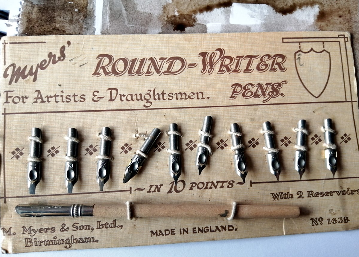 Photo of the Round Writer nibs and pen that my Great Grandfather used