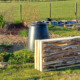 Photo of bench on site at the allotment made from pallets and driftwood