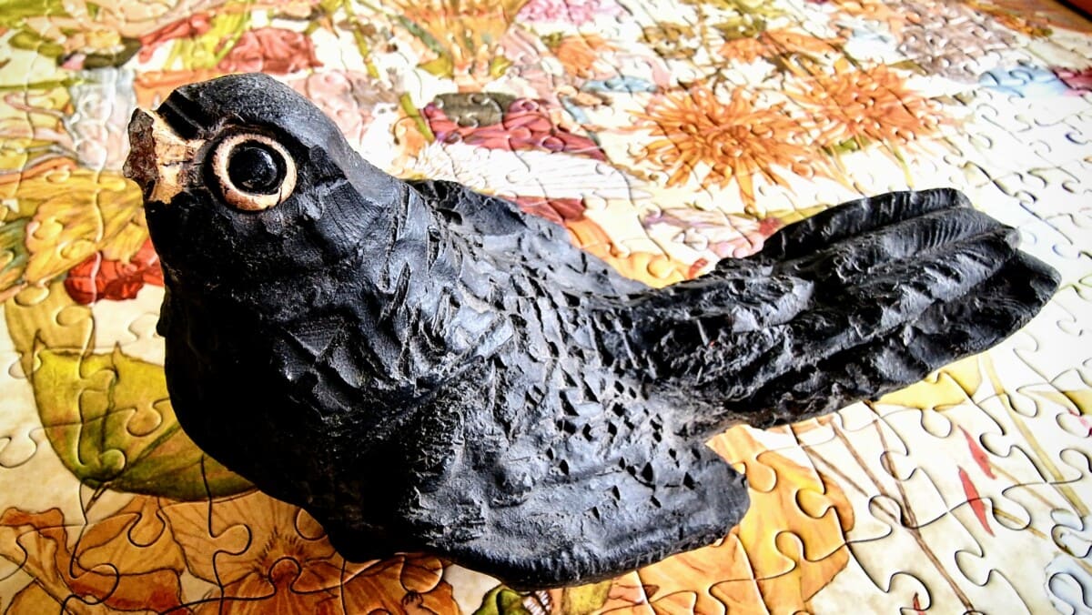 Photo of a ceramic blackbird with a missing beak - Beaky Blackbird with no Beak